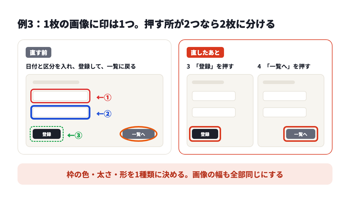 画像の印の例。1枚に4つの印があった画像を、1枚に印1つの2枚に分けた